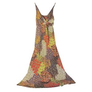 Neesha Peacock Feather Paisley Maxi Dress Womens Large Multicolor  Boho